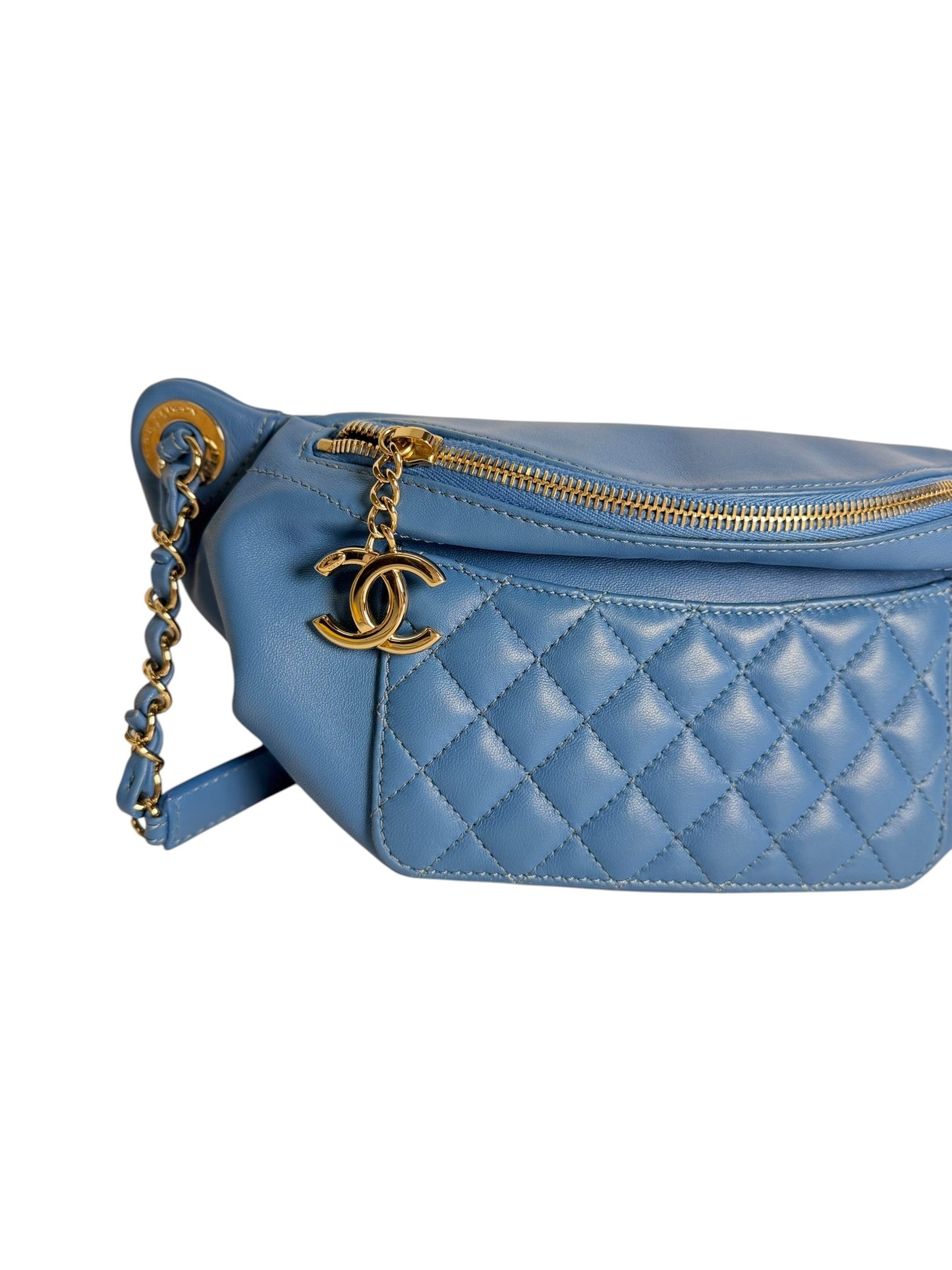 Chanel Quilted Waist Belt Bag Blue T8578