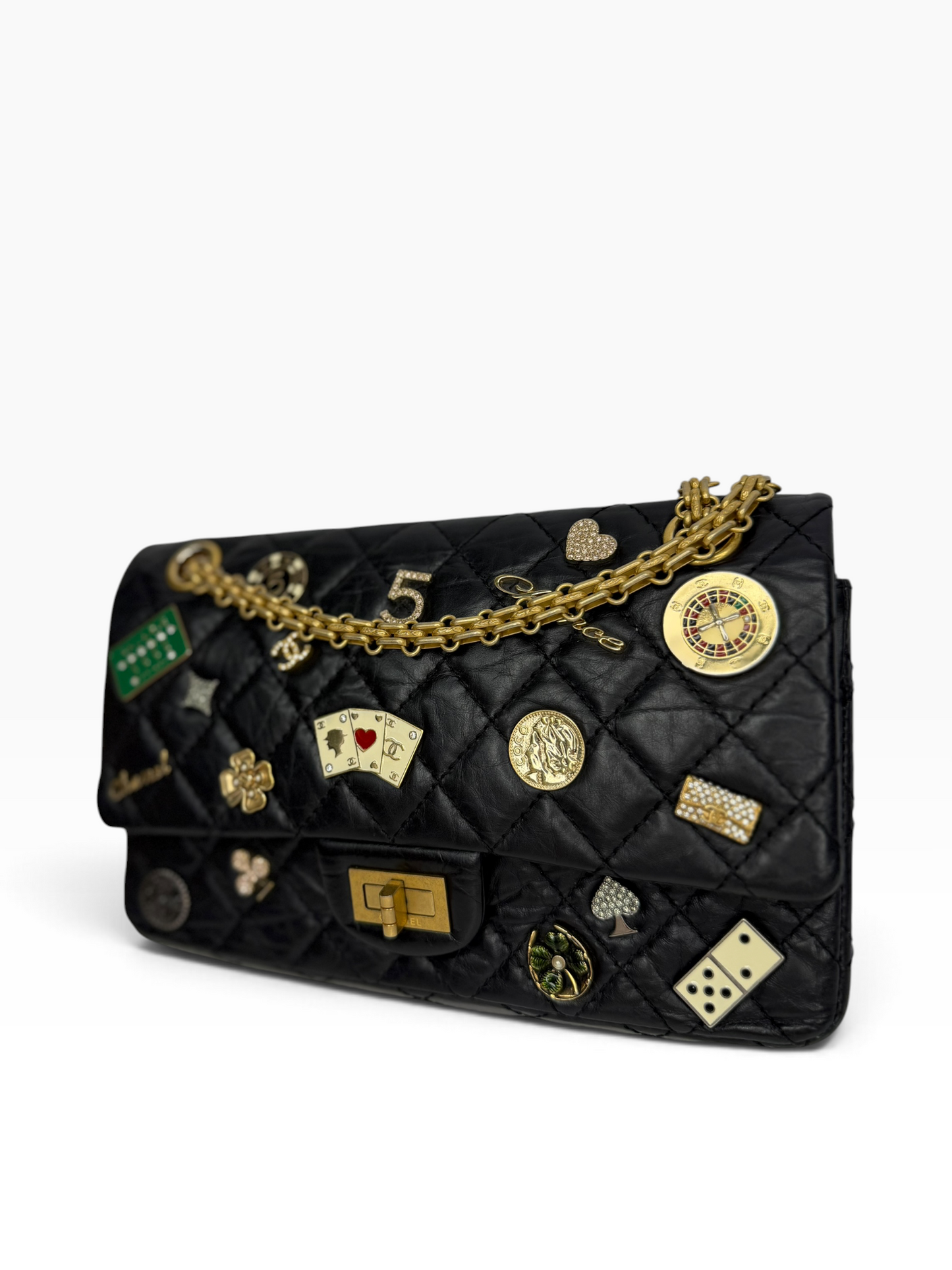 Chanel Casino Lucky Charm medium reissue black ghw t8781