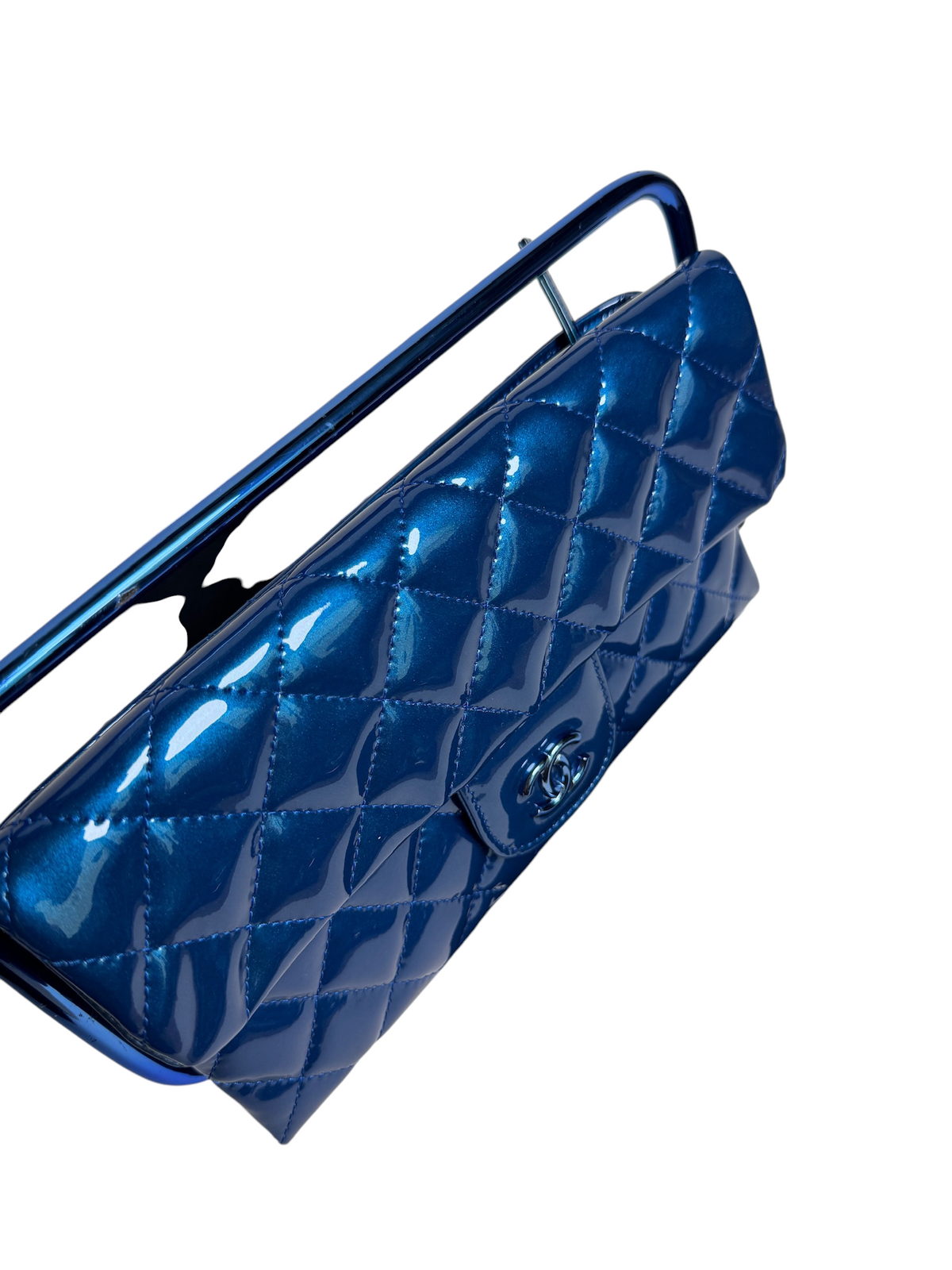 Chanel Metallic Patent Blue Handle T8496