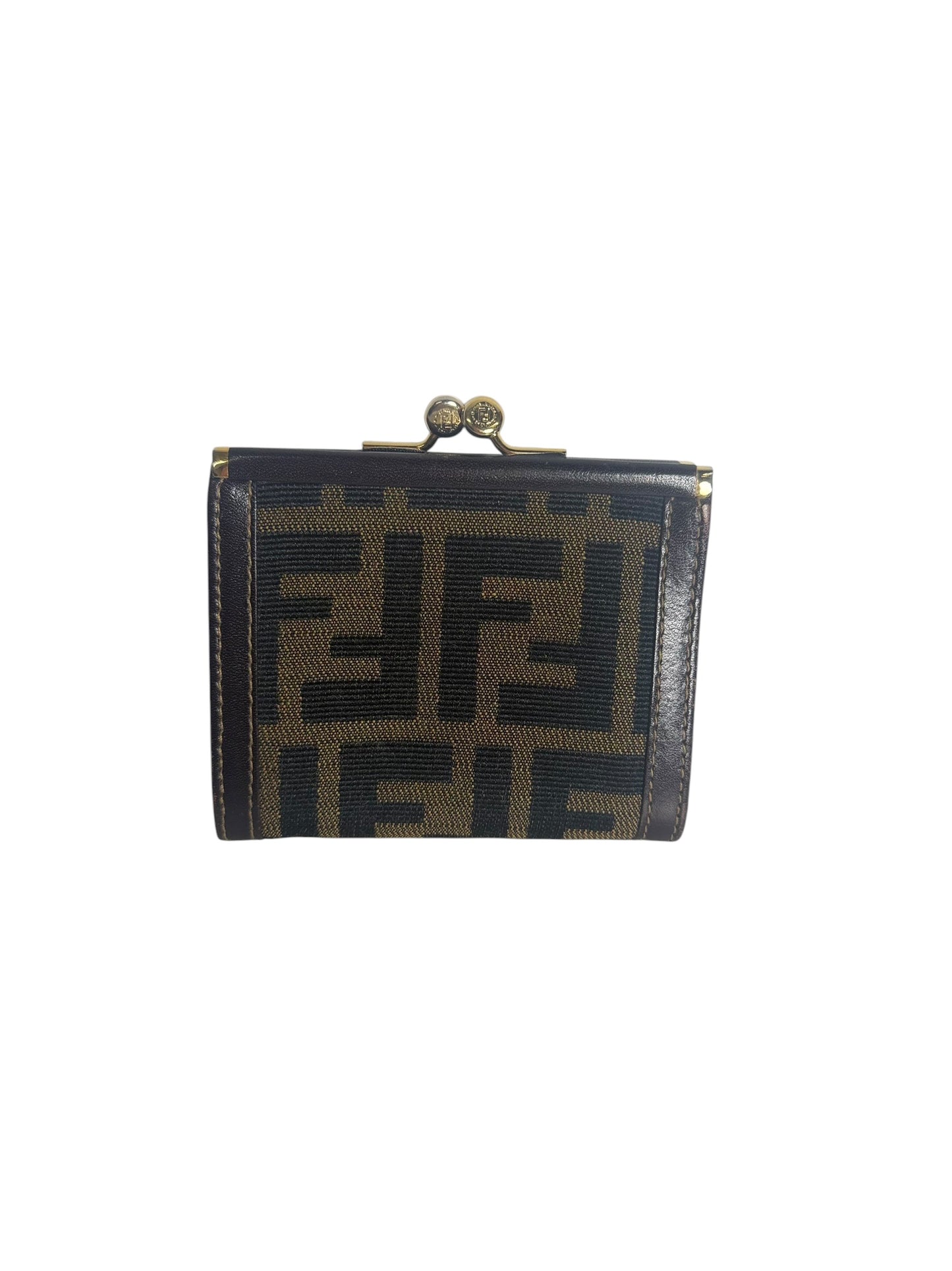 Fendi Zucca Kiss Lock Wallet Brown T6638
