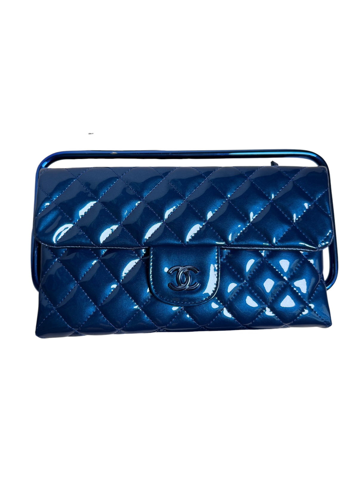 Chanel Metallic Patent Blue Handle T8496