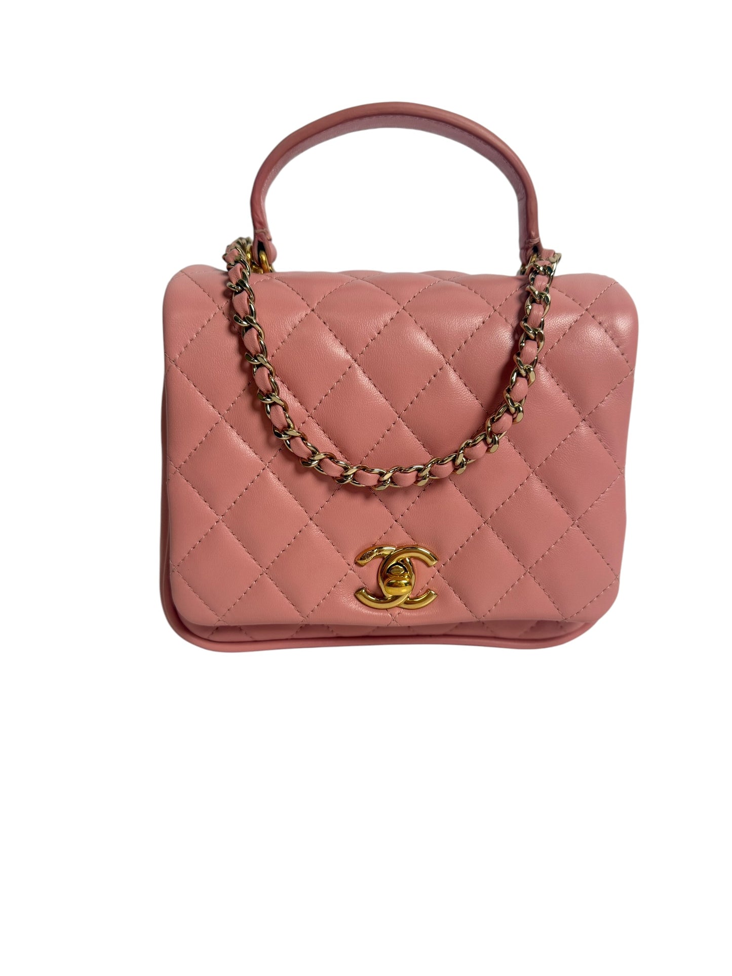 Chanel Quilted Top Handle Flap Bag Pink T8498