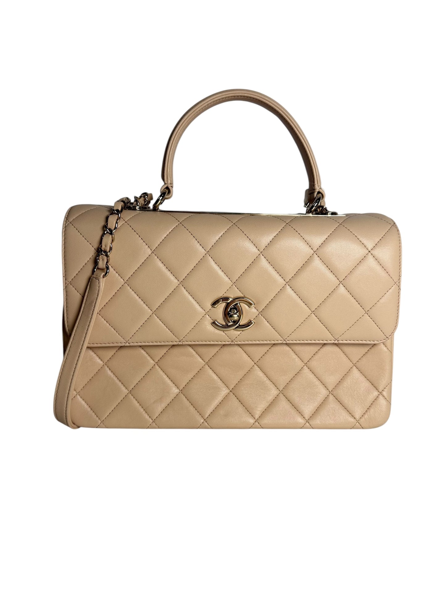 Chanel Quilted Top Handle Flap Bag Beige T7760
