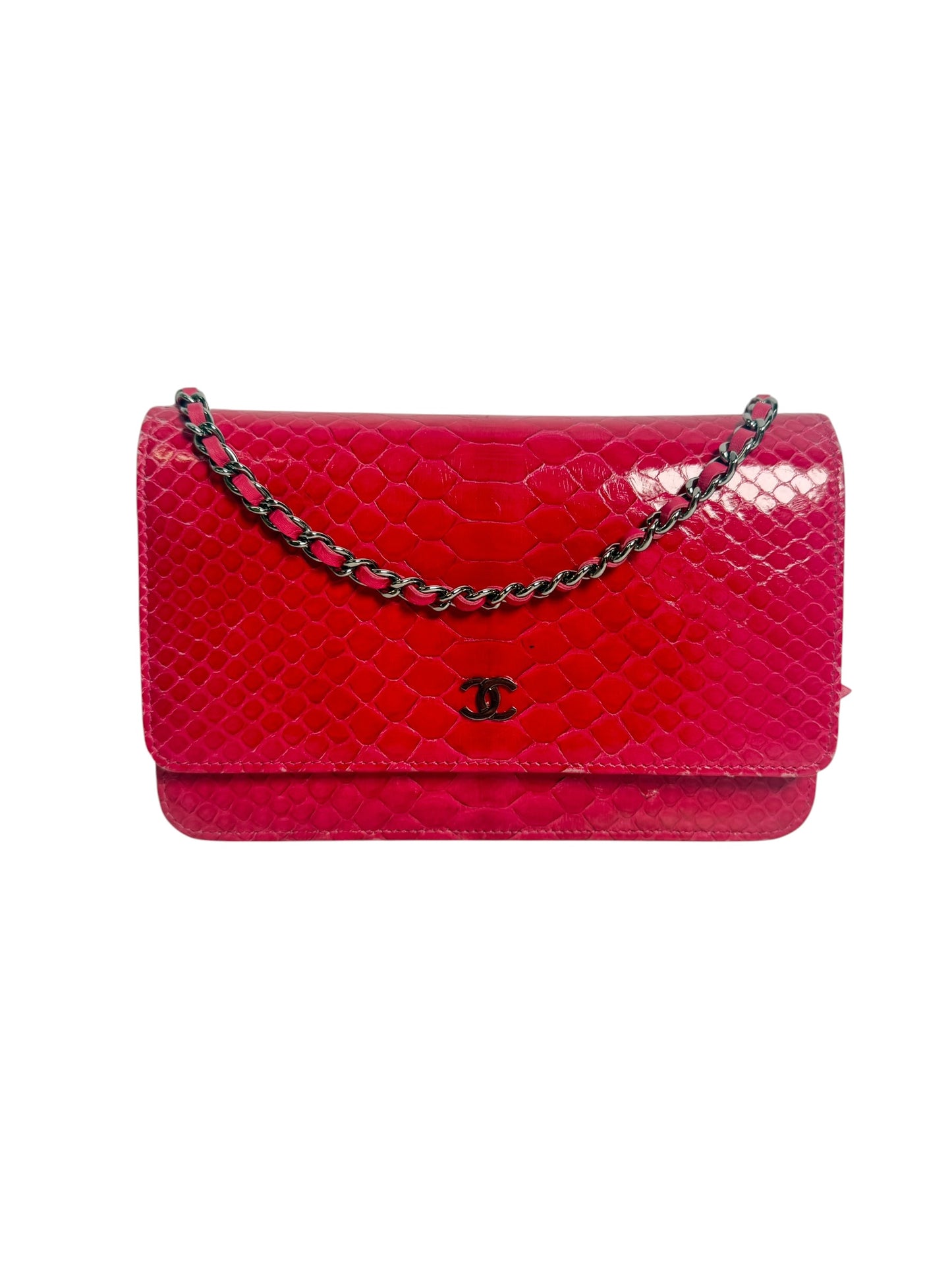 Chanel Python Chain Shoulder Flap Bag Pink T6289