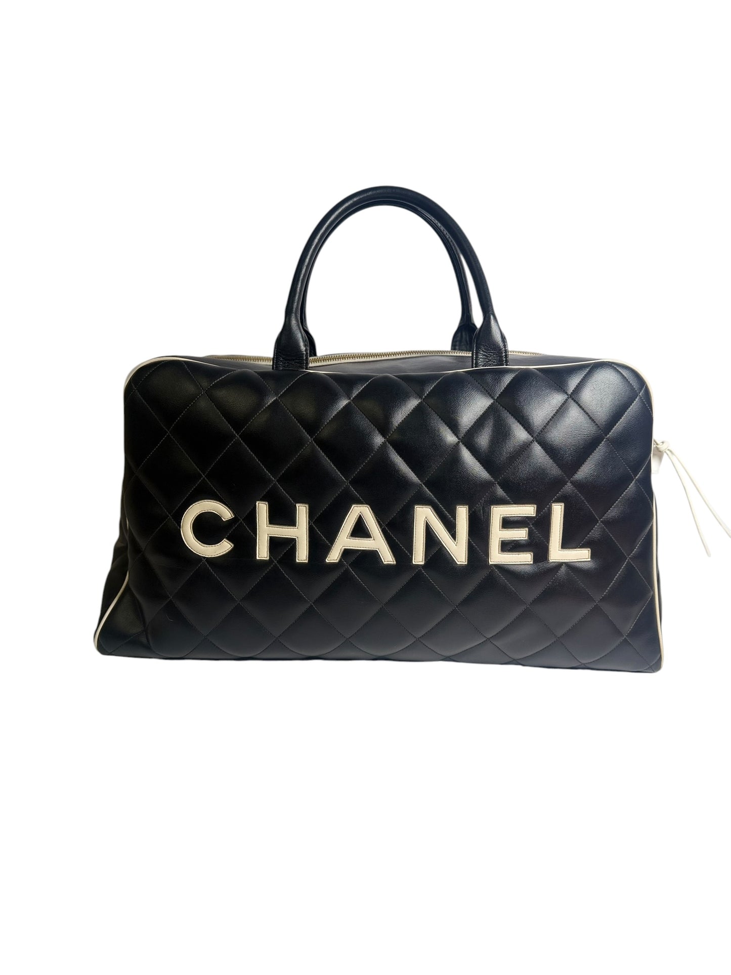 Chanel Quilted Logo Boston Bag Black T8690