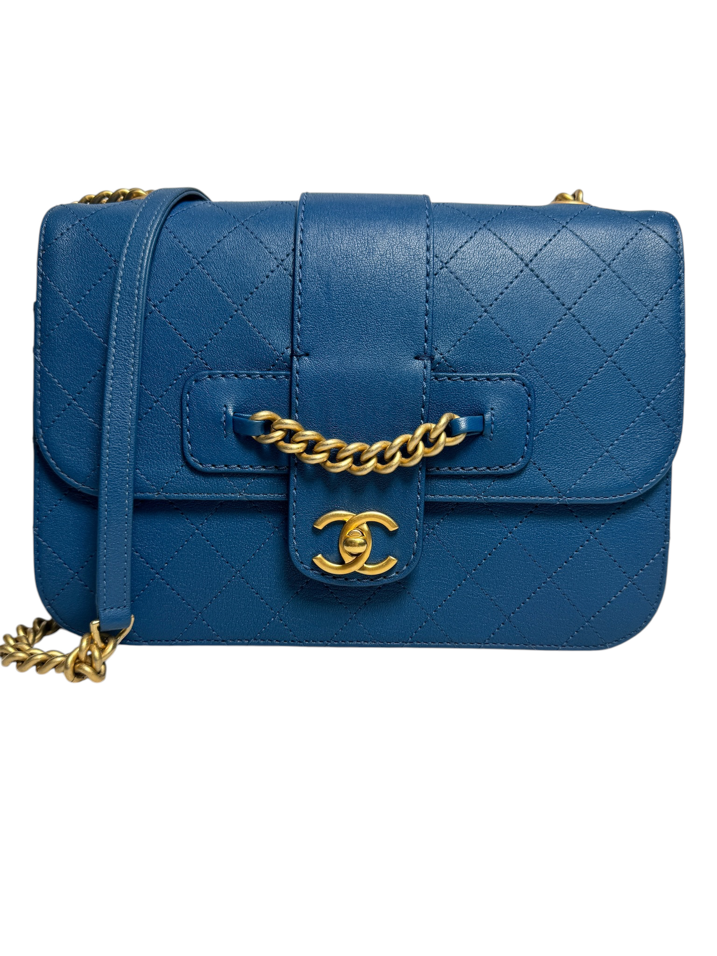 Chanel Chain Lock Blue Flat T8497