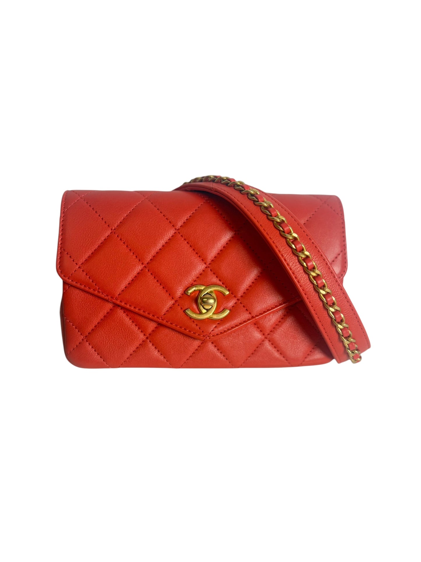 Chanel Red Quilted Leather Flap Belt Bag / Waist Bag T6910