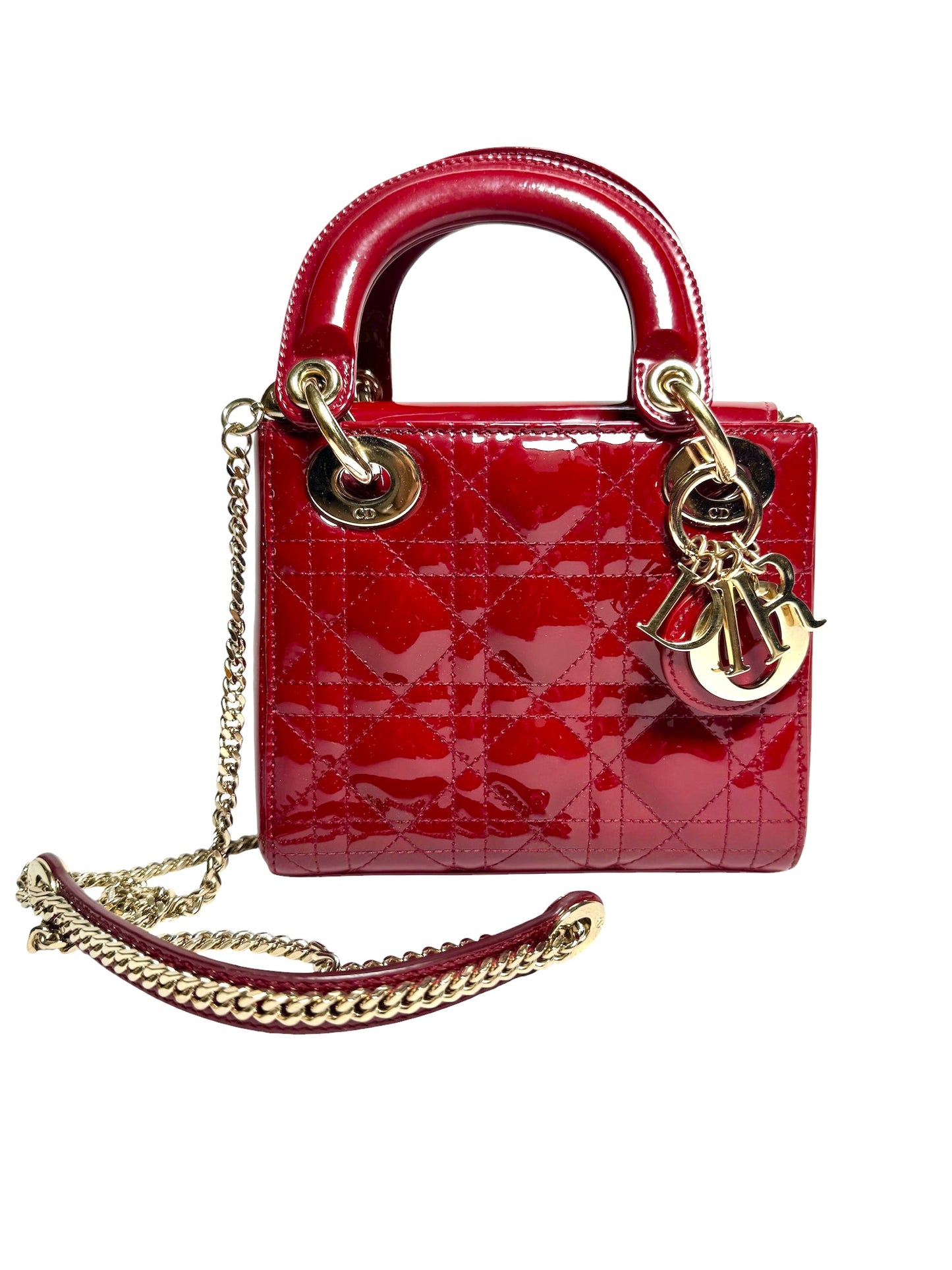 Christian Dior Mini Lady Dior Patent Red GHW