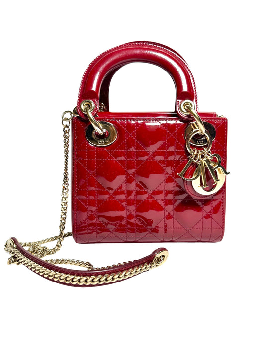 Christian Dior Mini Lady Dior Patent Red GHW T8056
