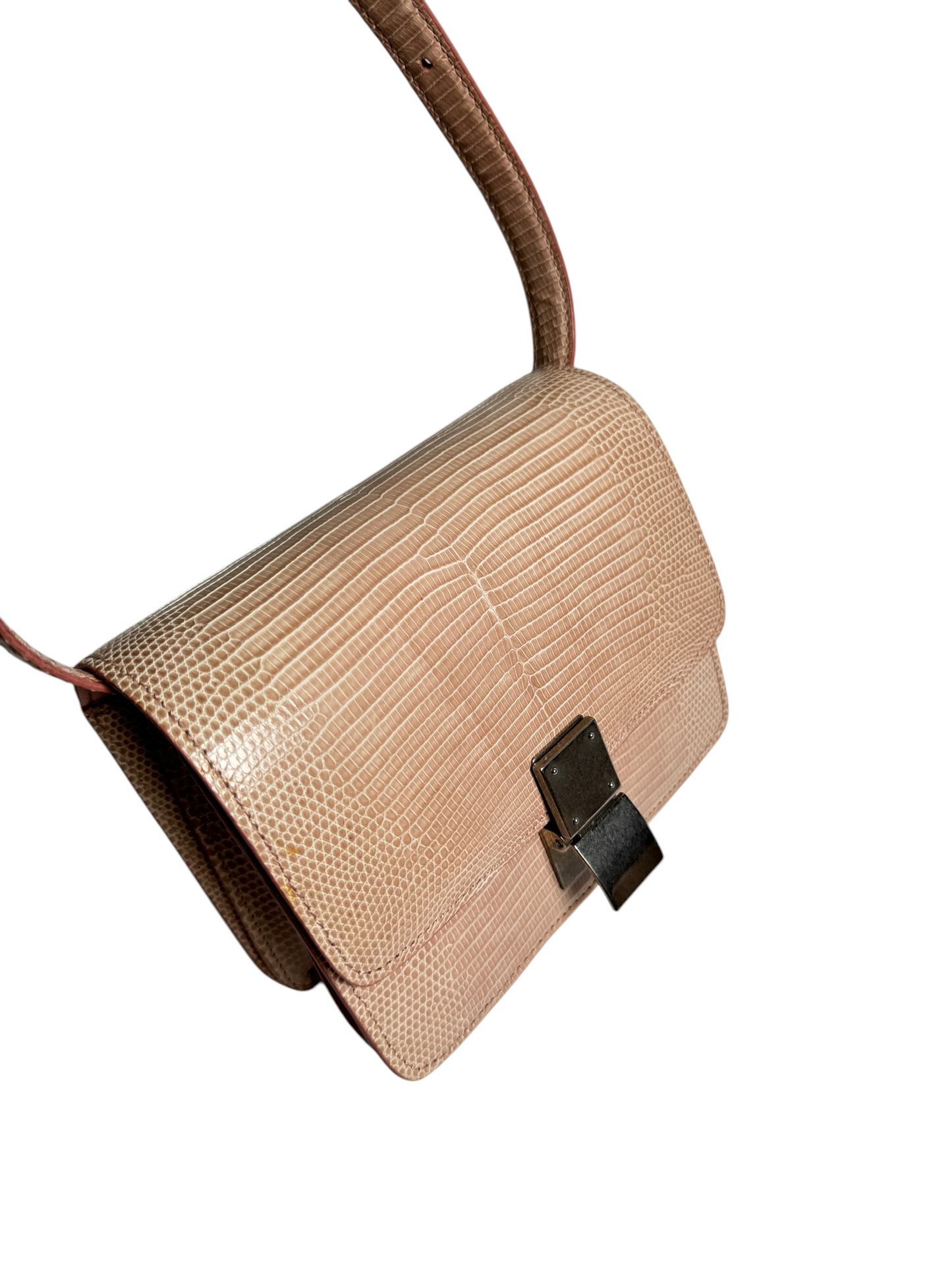 Celine Classic Box Lizard Leather Crossbody Bag Pink T8614