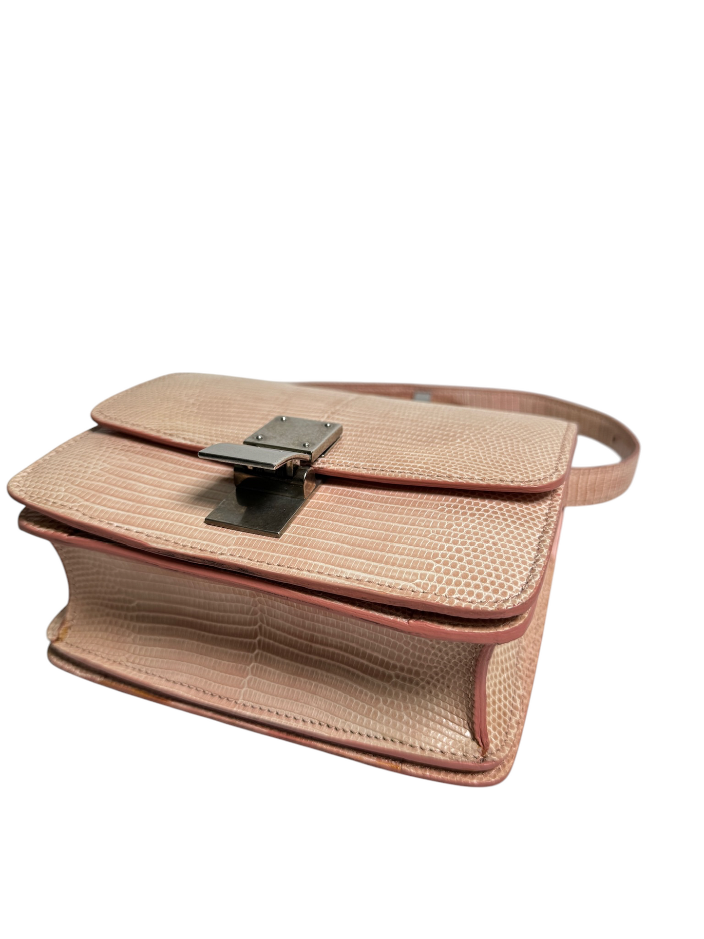 Celine Classic Box Lizard Leather Crossbody Bag Pink T8614