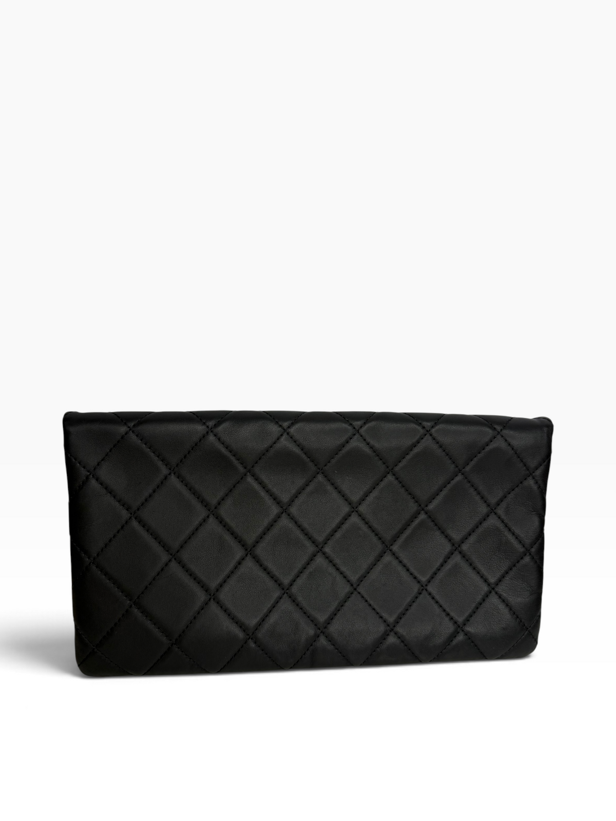 Chanel diamond quilting fold clutch black ghw T8845