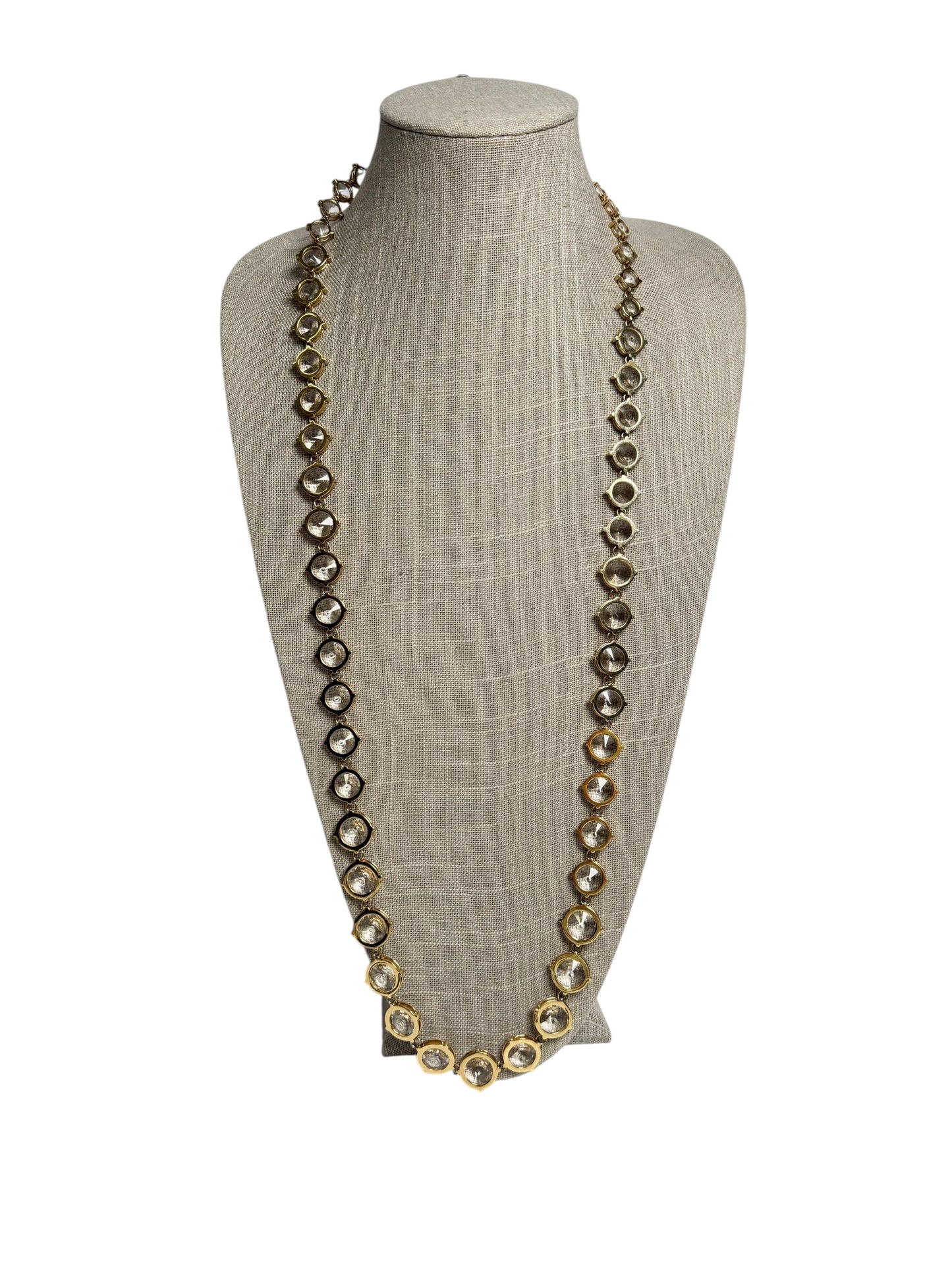 Miu Miu Crystal Long Necklace Gold Clear T6744