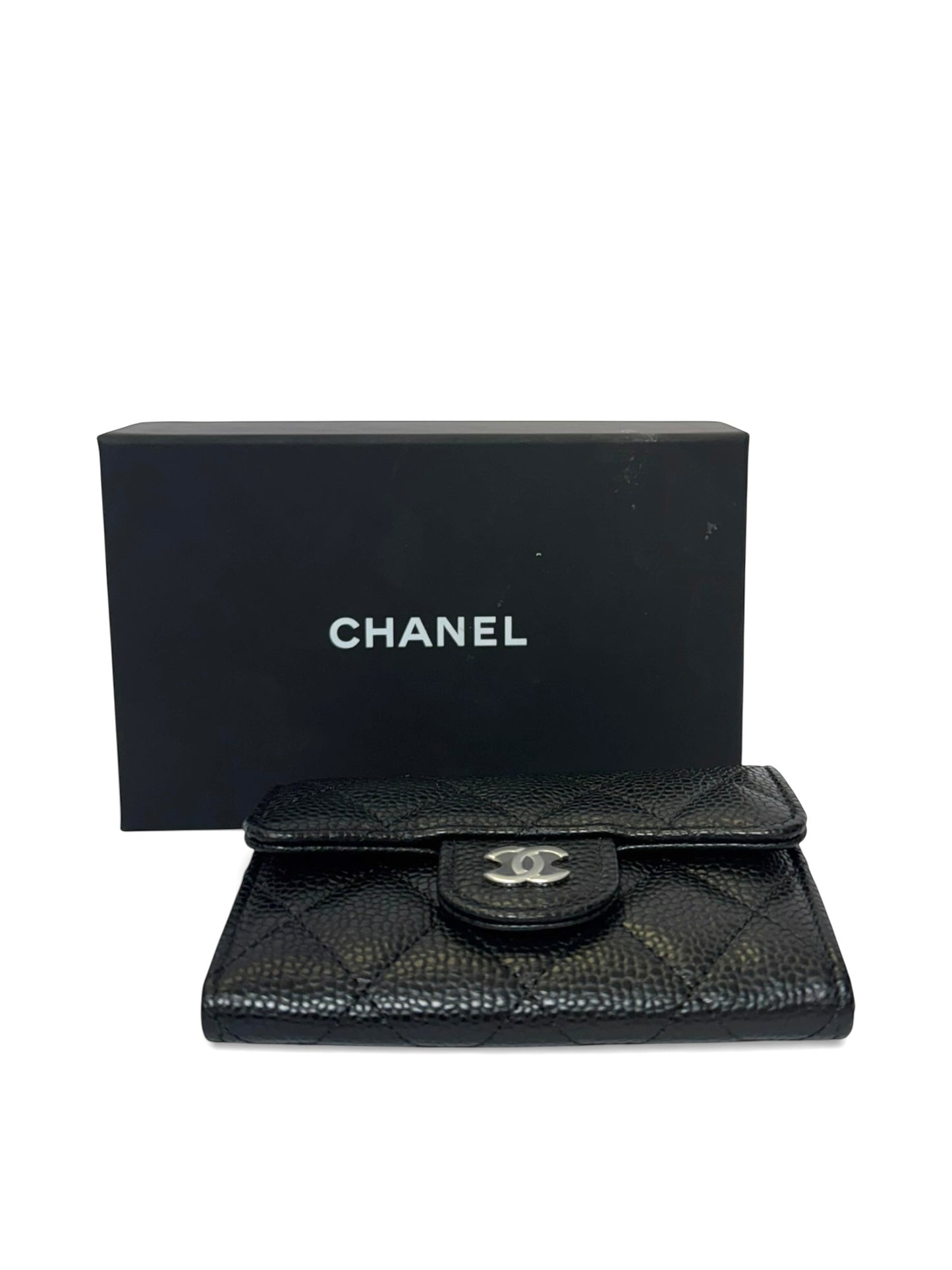 Chanel black caviar coin pouch FULL SET shw