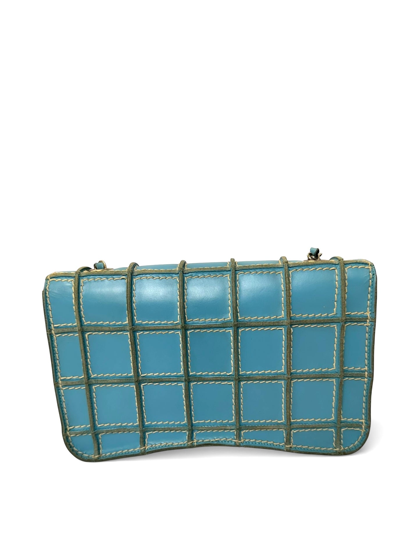 Chanel vintage turquoise wild stitch chocolate bar classic single flap