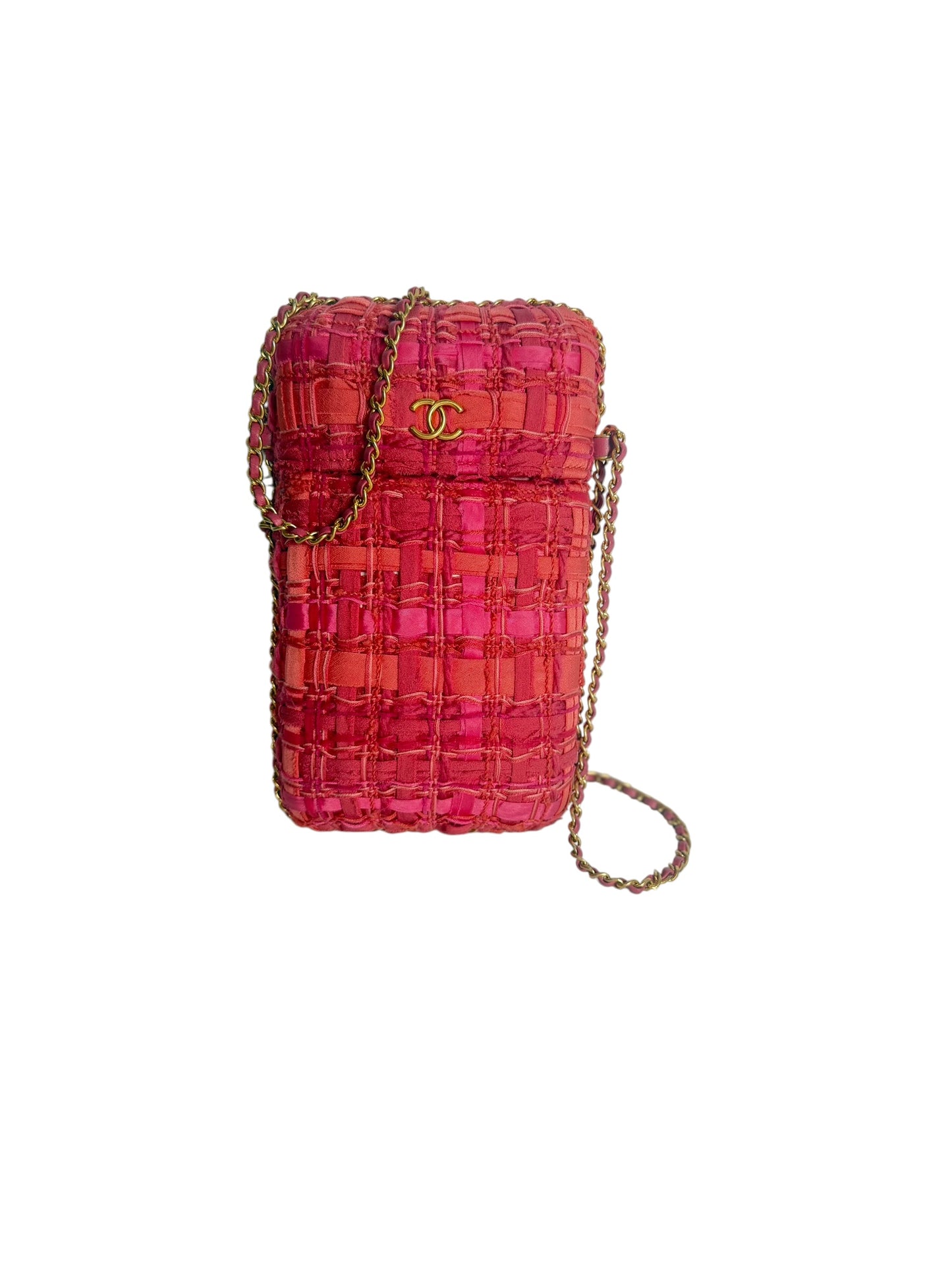 Chanel Pink Tweed Phone Holder Chain Crossbody Bag T6099
