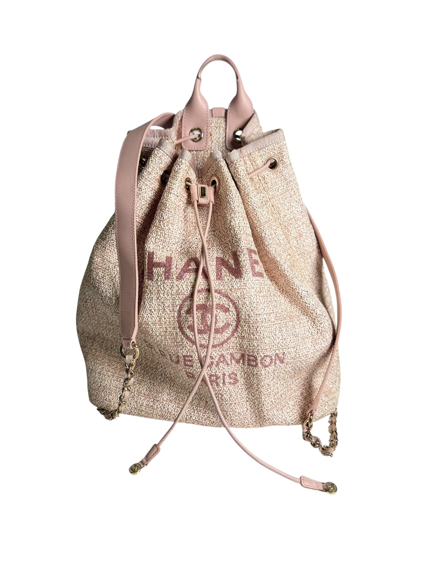 Chanel Deauville Drawstring Backpack Pink T4561