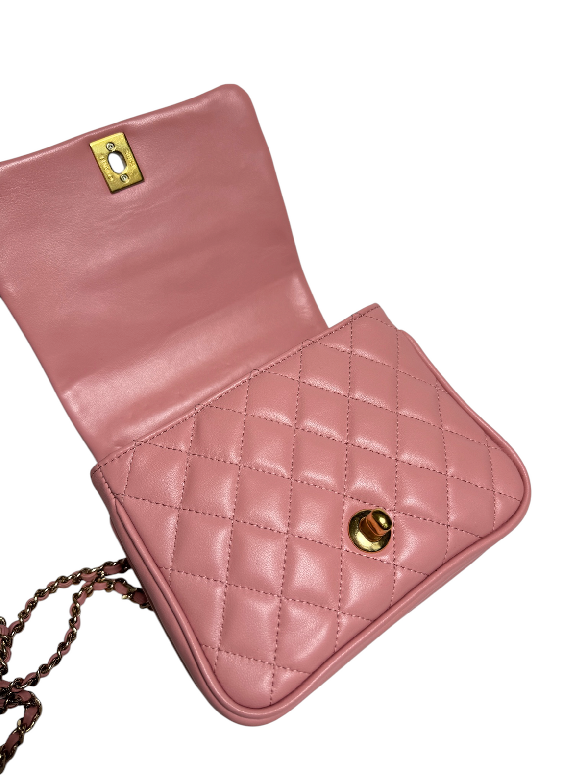 Chanel Top Handle Flap Pink Lambskin T8498