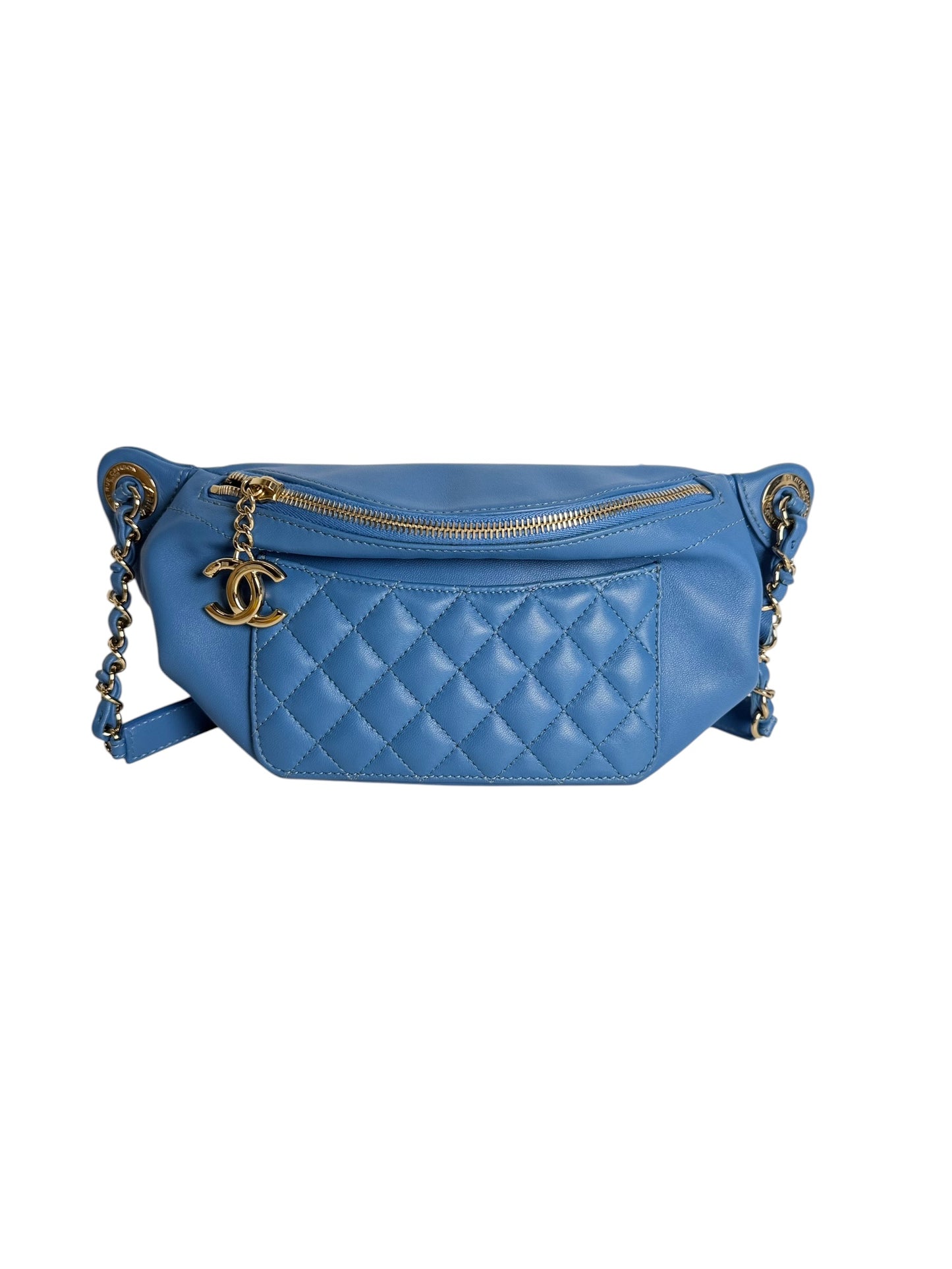 Chanel Quilted Waist Belt Bag Blue T8578