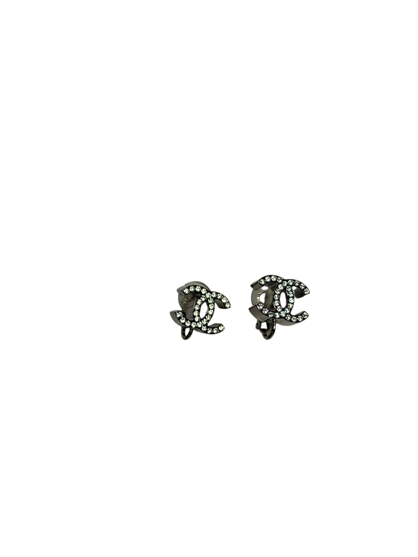 Chanel Crystal CC Logo Clip-On Earrings Silver T4909