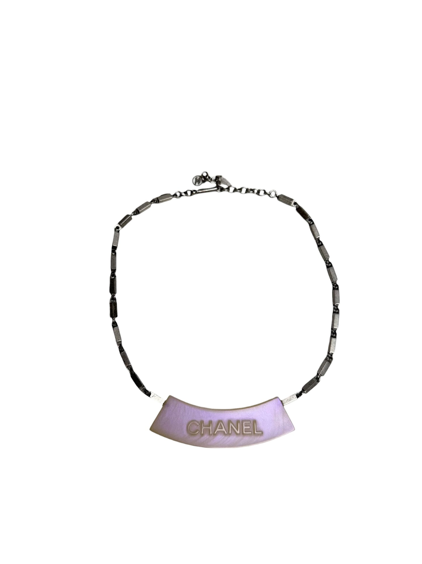 Chanel Vintage Purple Logo Collar Necklace Silver T5570