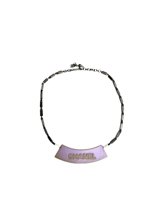 Chanel Vintage Purple Logo Collar Necklace Silver T5570