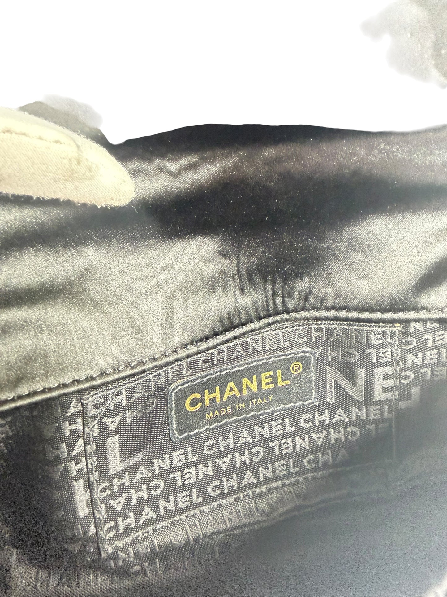 Chanel Camellia Satin Chain Shoulder Bag Black T8622