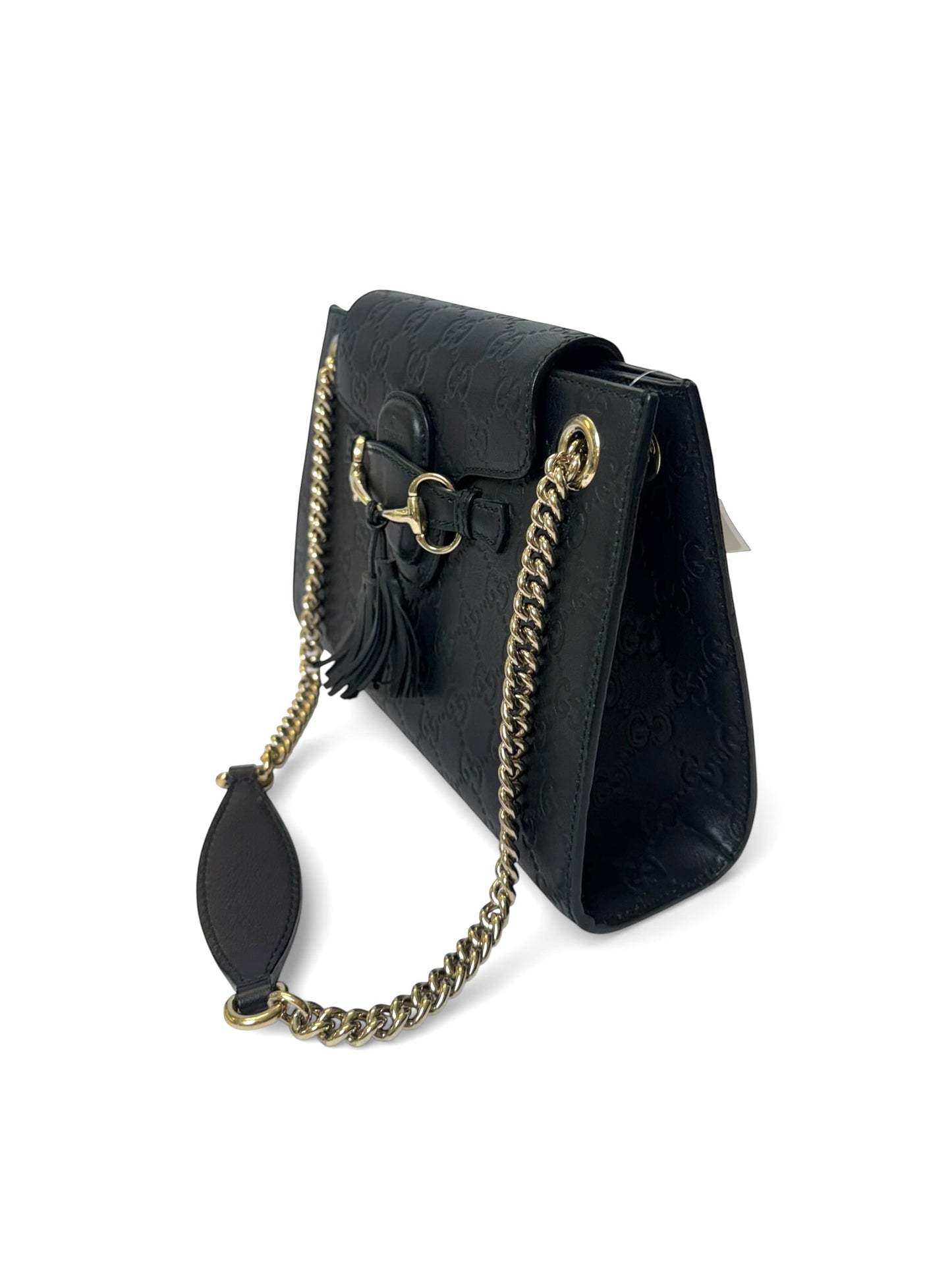 Gucci leather logo embossed black shw