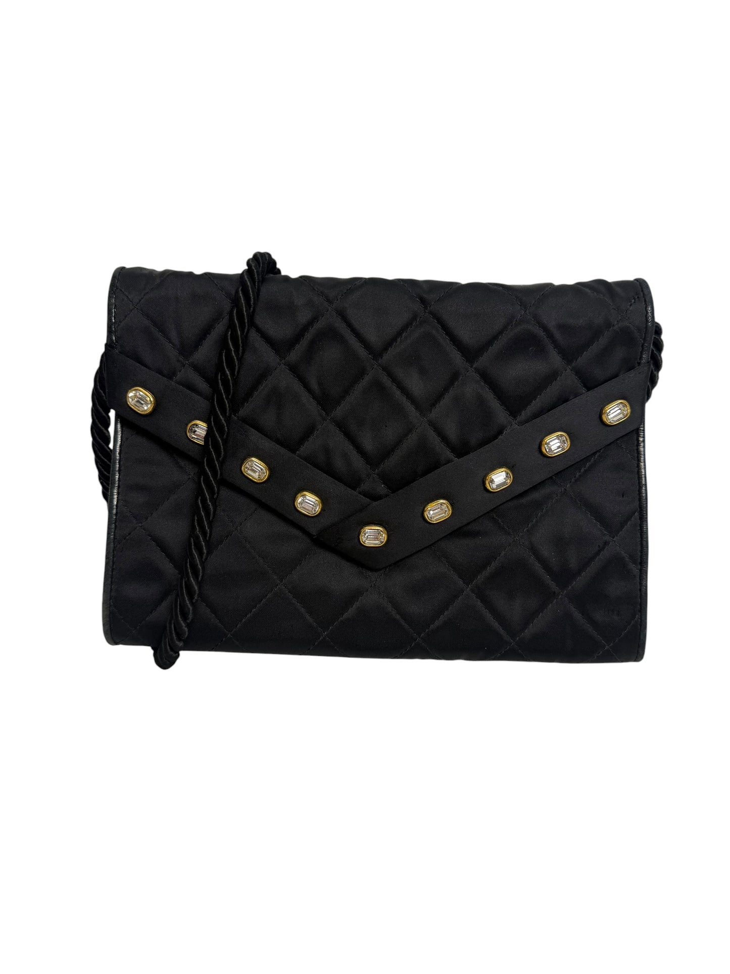 Chanel Vintage Black Satin Quilted Evening Bag T2333