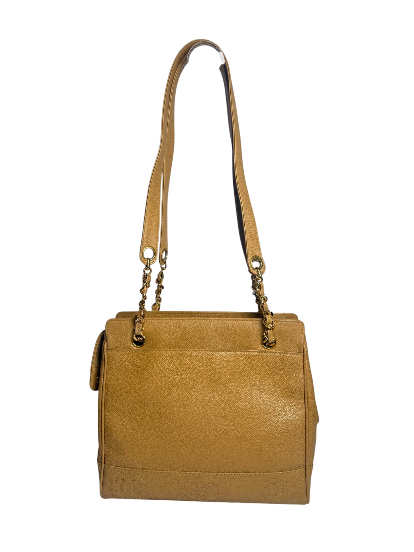 Chanel Tan Caviar Leather Chain Shoulder Tote Bag T7965
