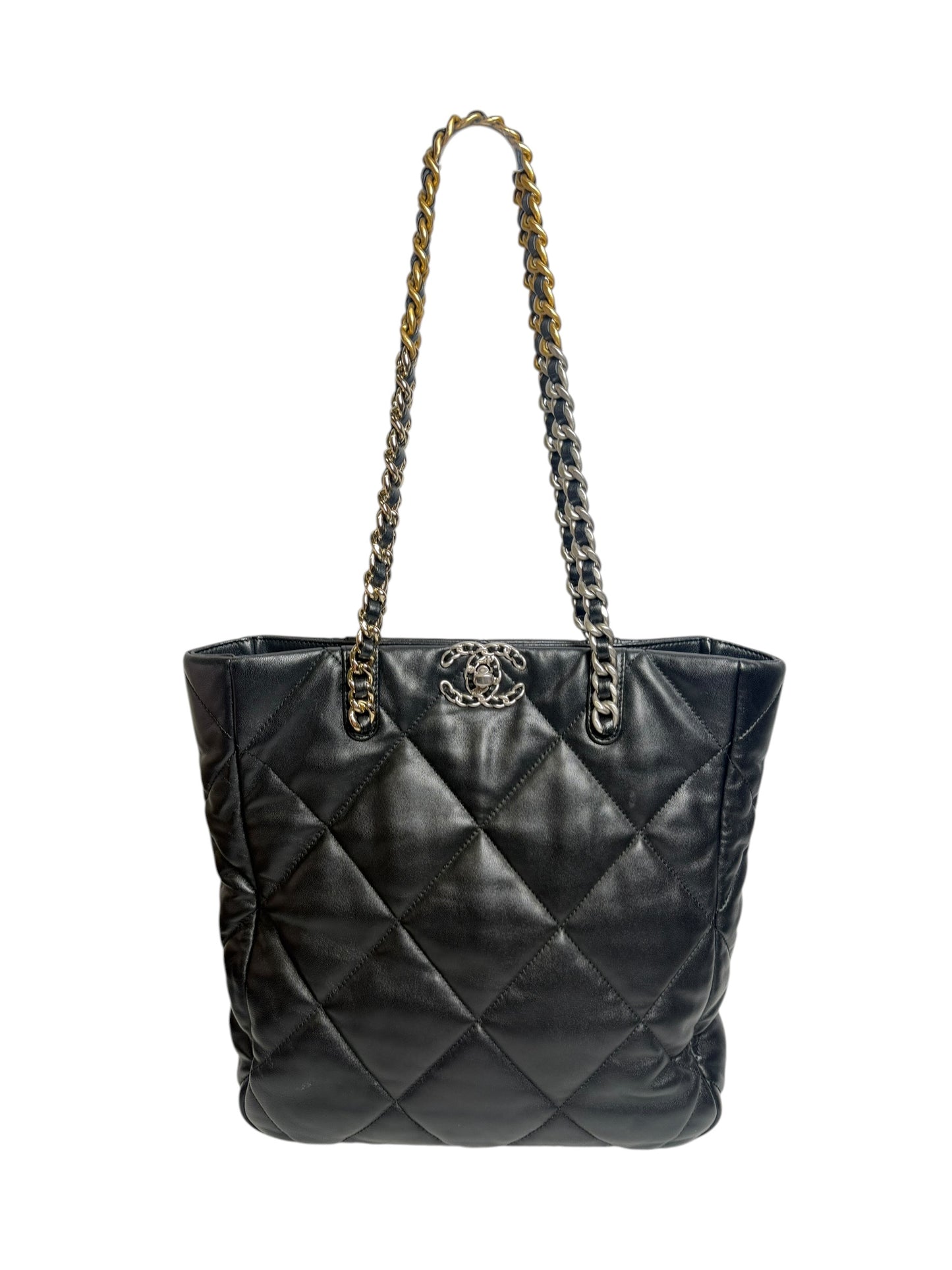 Chanel Black Quilted Leather Chain Shoulder Tote Bag T1023