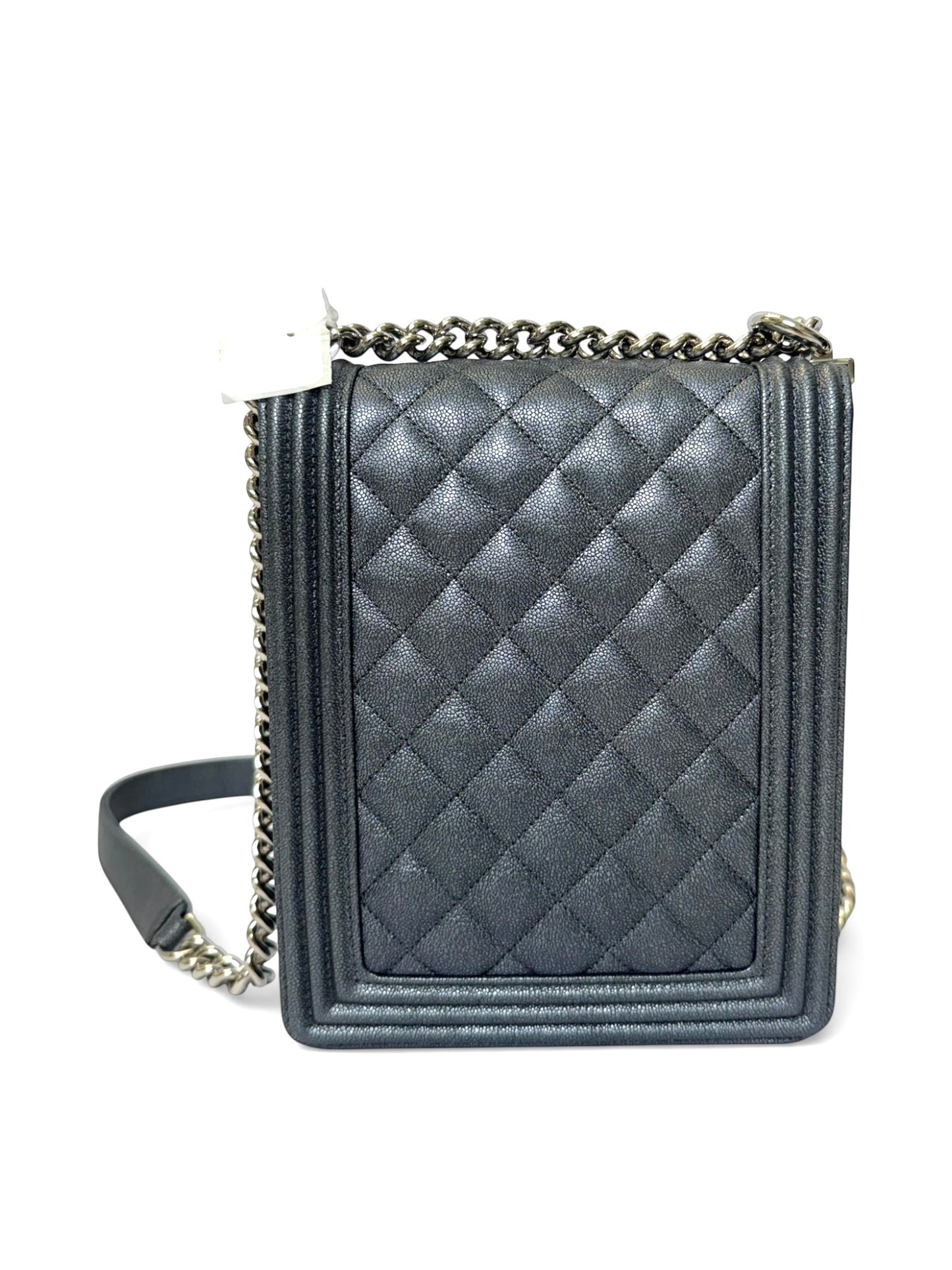 Chanel silver caviar North/West boy bag