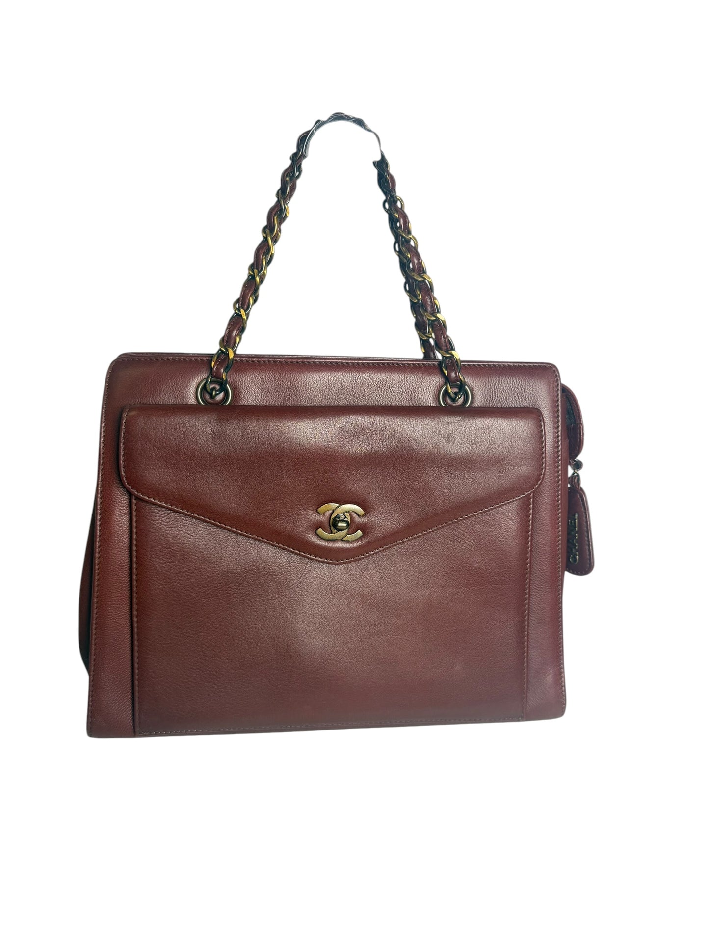 Chanel Vintage Burgundy Leather Chain Handle Tote Bag T7880