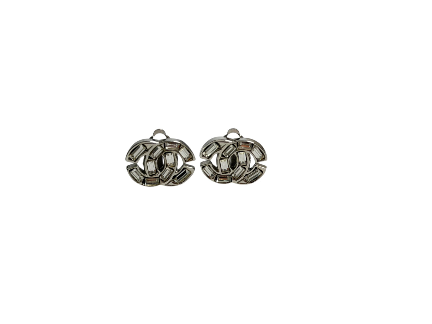 Chanel Crystal CC Logo Clip-On Earrings Silver T7005