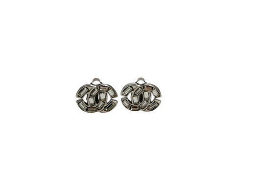 Chanel Crystal CC Logo Clip-On Earrings Silver T7005