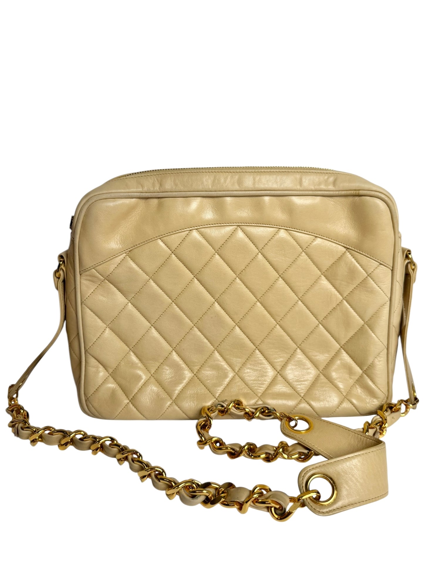 Chanel Vintage Beige Lamb Camera Bag GHW