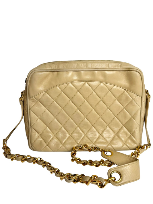 Chanel Vintage Beige Lamb Camera Bag GHW T8094