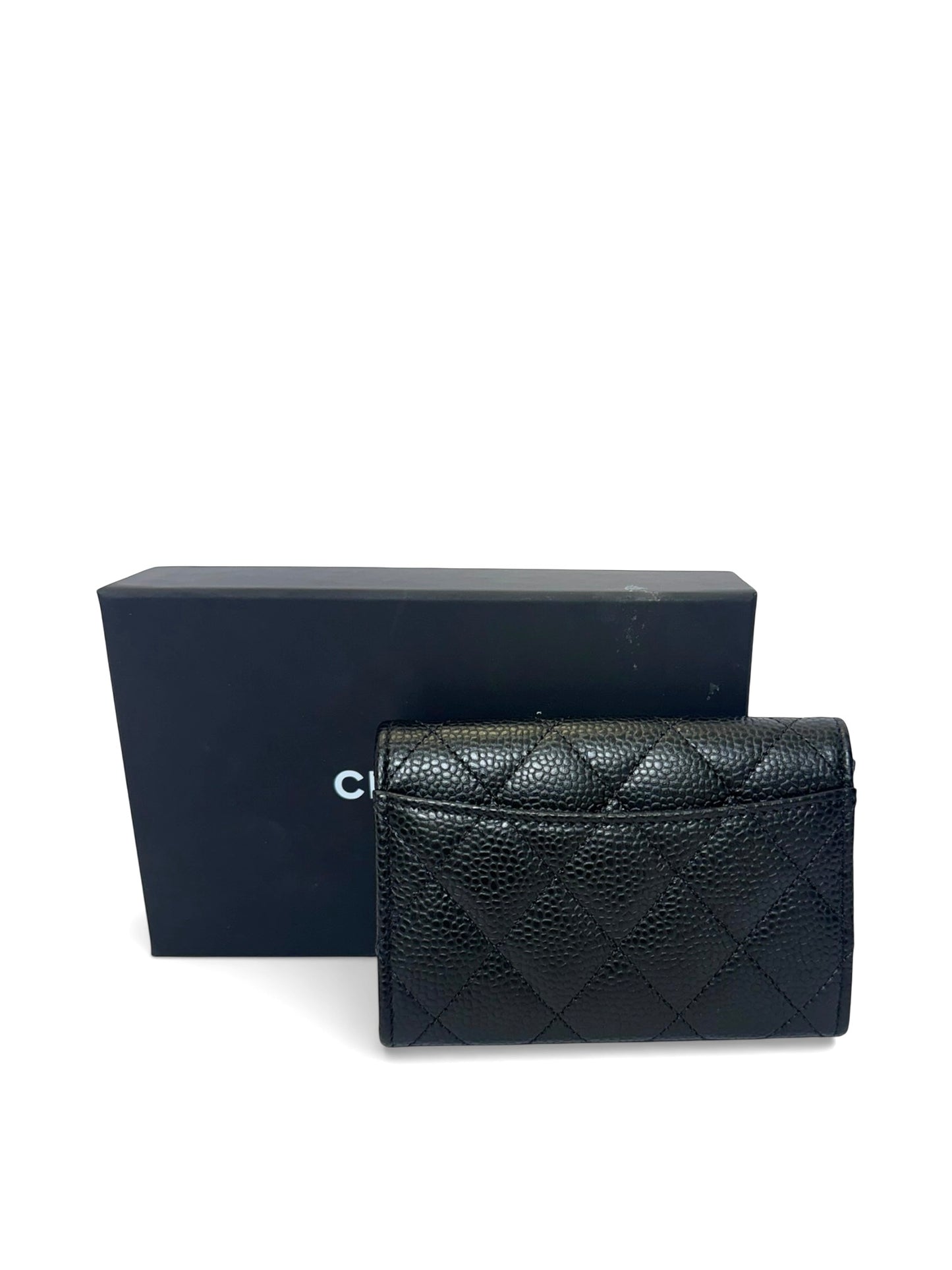 Chanel black caviar coin pouch FULL SET shw