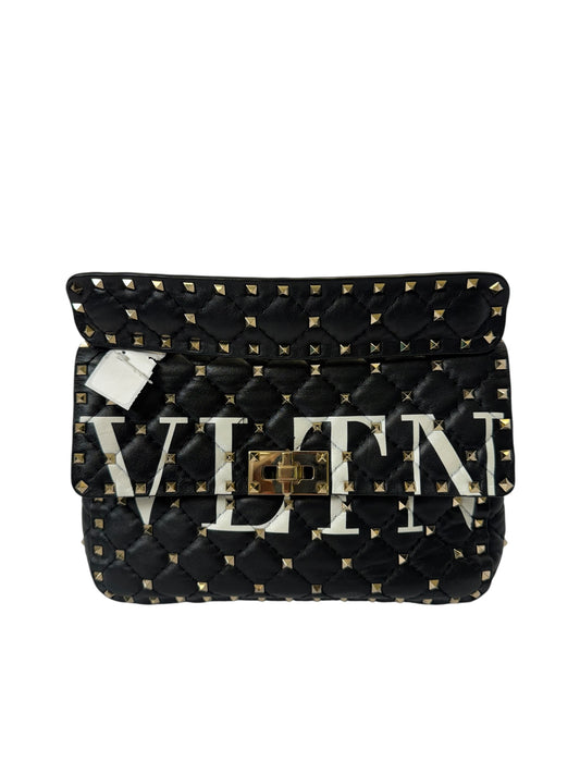 Valentino logo black rock studs medium flap
