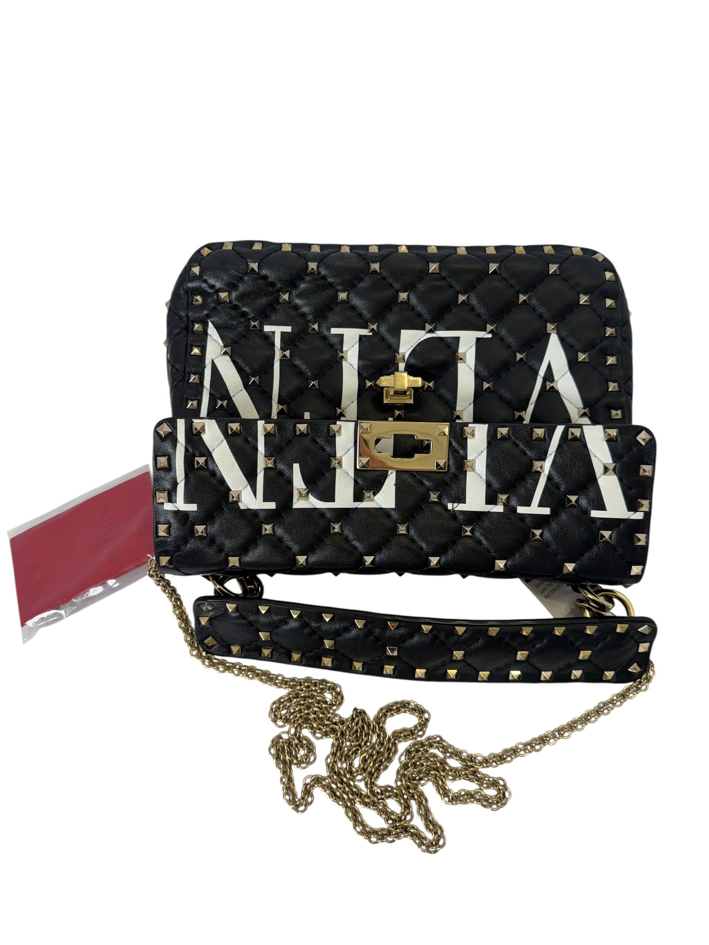 Valentino logo black rock studs medium flap