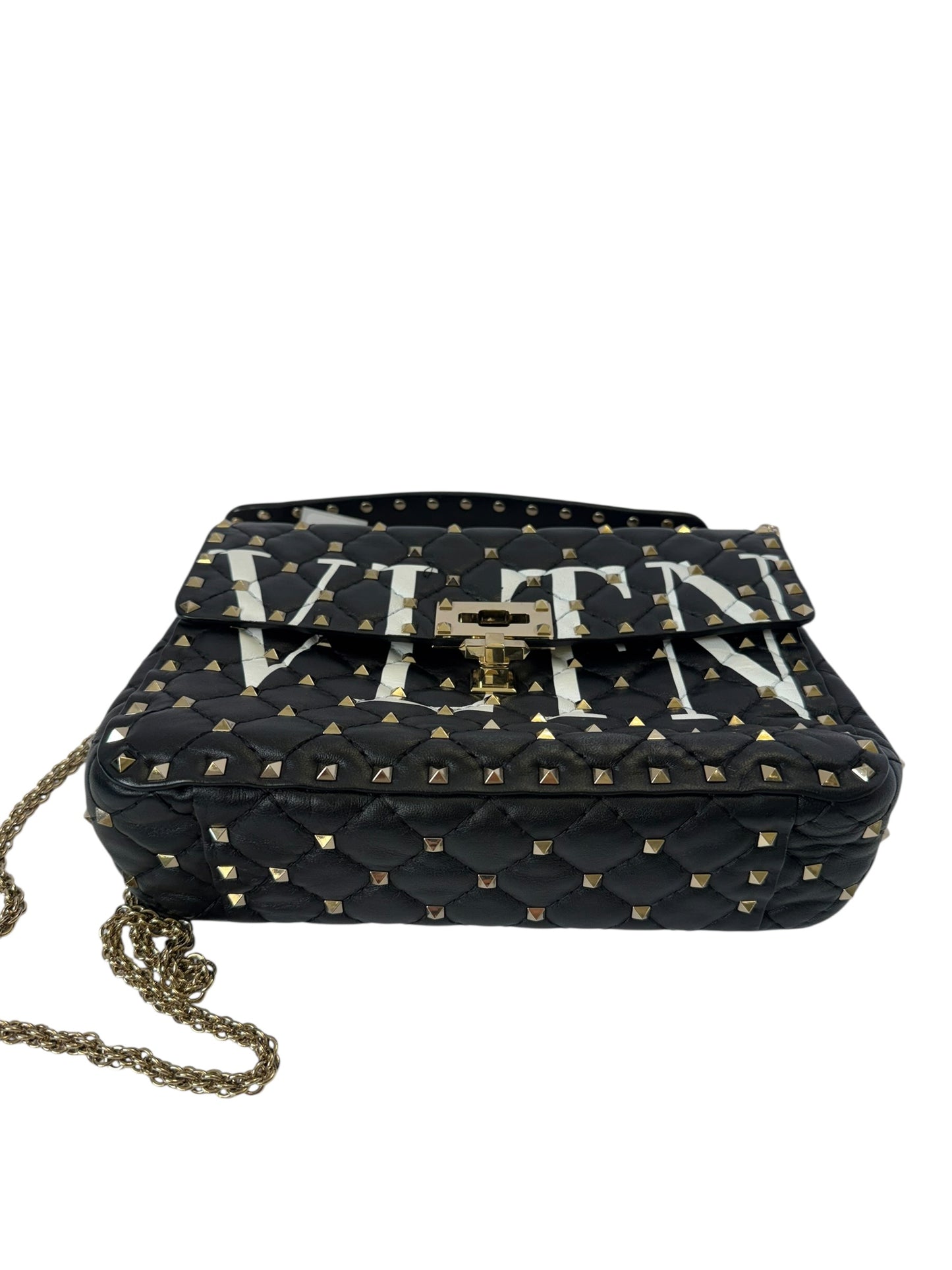 Valentino logo black rock studs medium flap