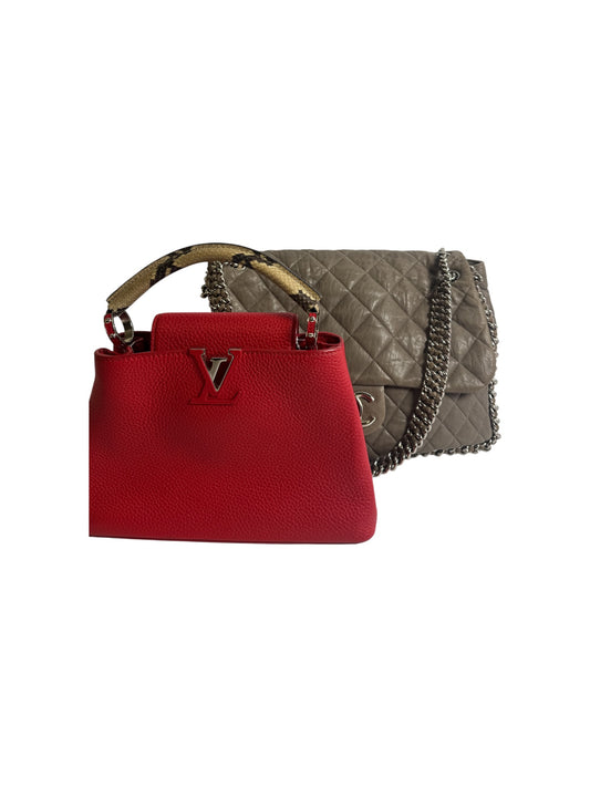 BUNDLE Louis Vuitton red cappuccino Python handle AND Chanel beige chain around maxi