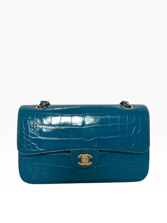Chanel Blue Crocodile Classic Medium Double Flap GHW T6937