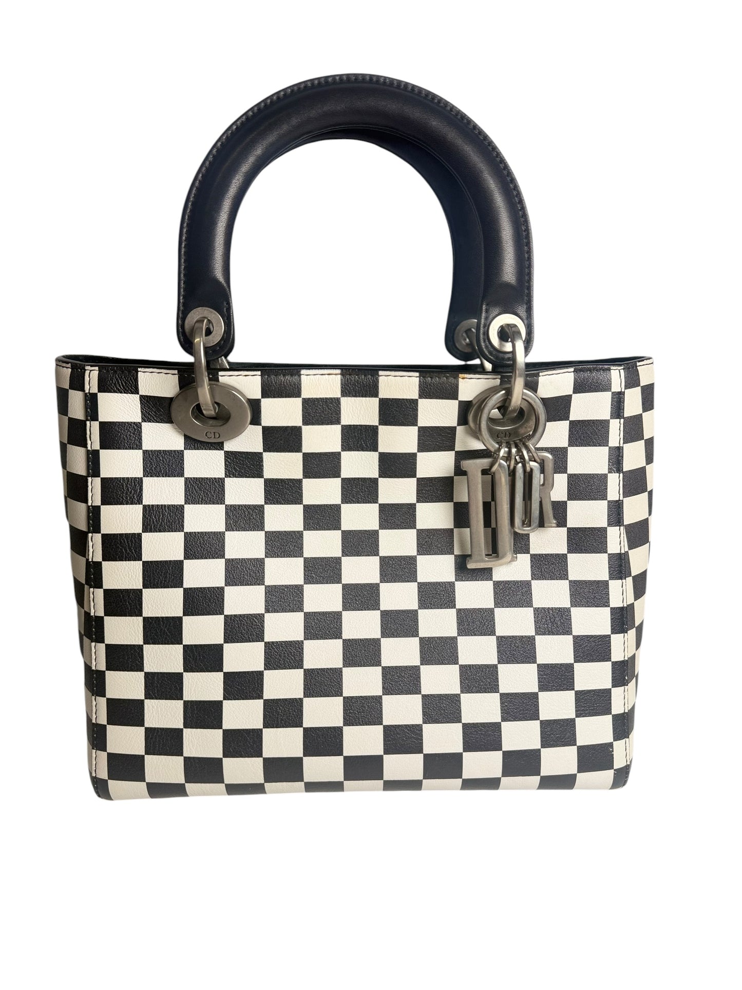 Christian Dior Medium Lady Dior Black White Checkers T6801