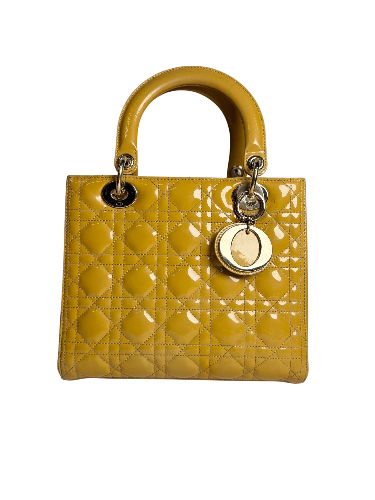 Christian Dior Lady Dior Cannage Patent Leather Yellow T7405