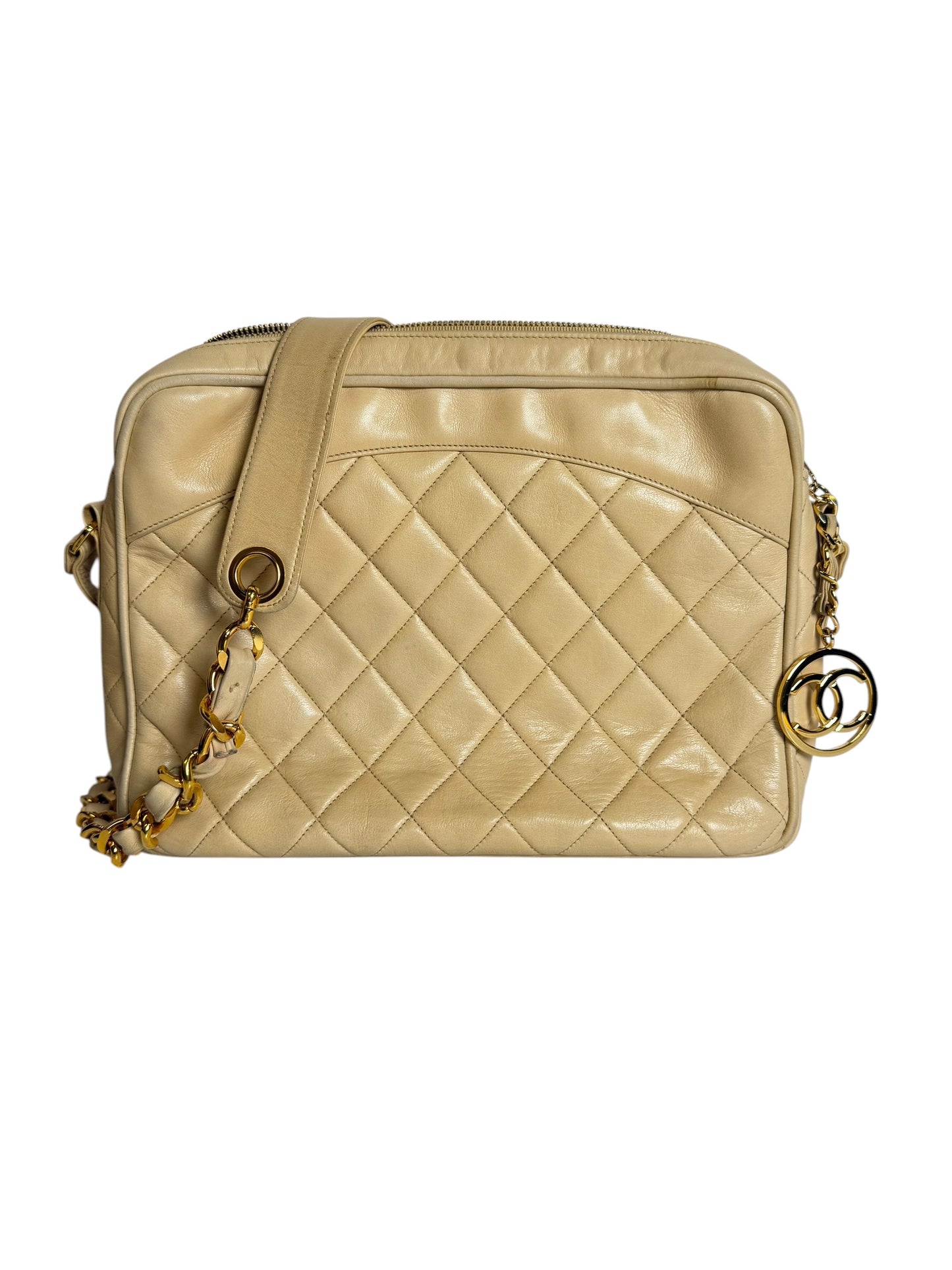 Chanel Beige Quilted Leather Camera Crossbody Bag T8094