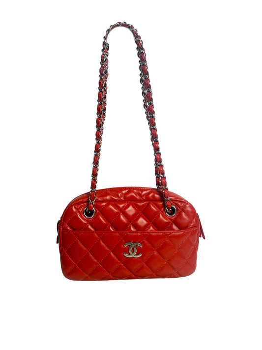 Chanel Quilted Leather Chain Shoulder Bag Red T7028