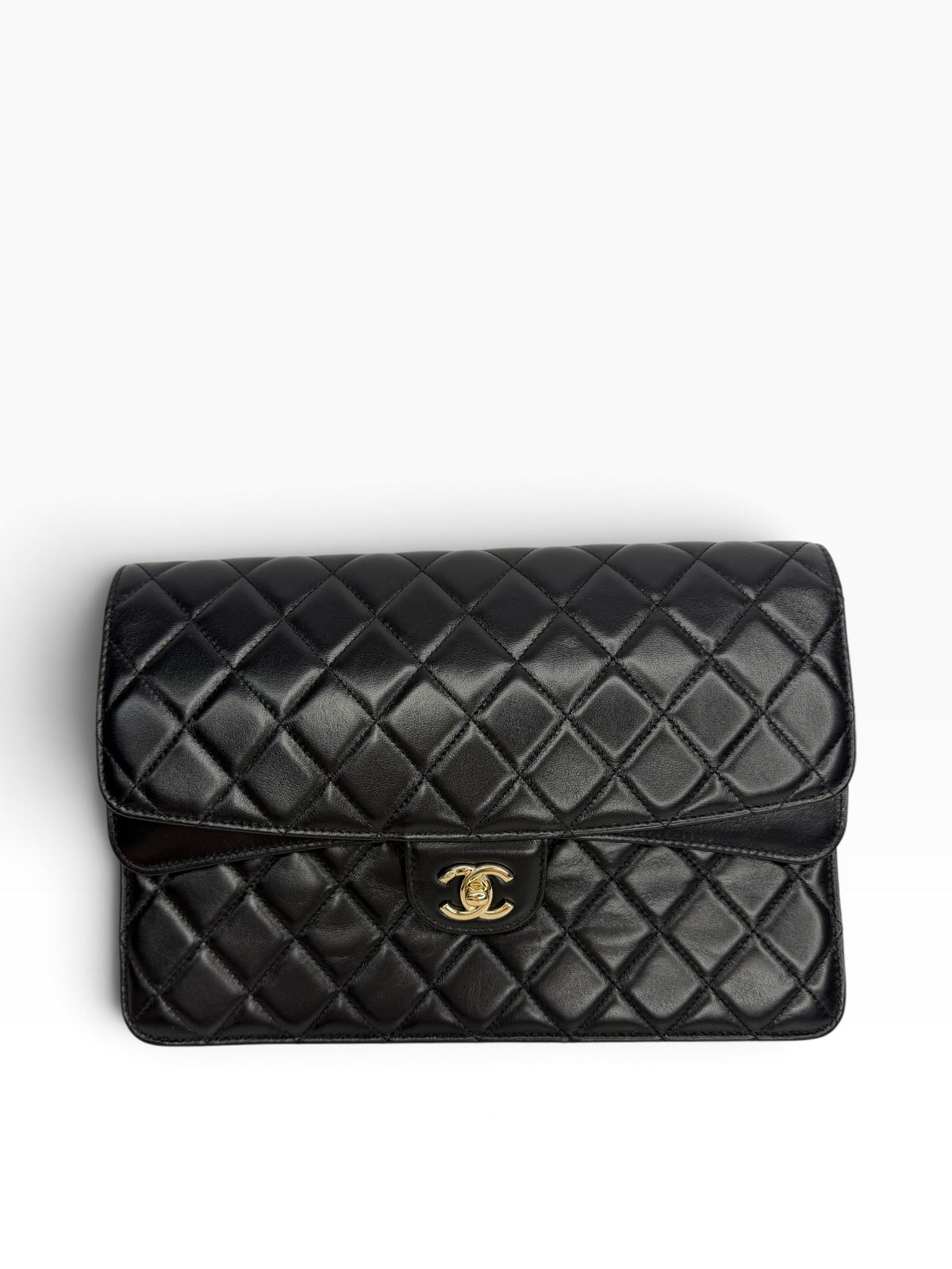 Chanel Double Flap Clutch Black SHW T8844