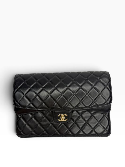 Chanel Double Flap Clutch Black SHW T8844