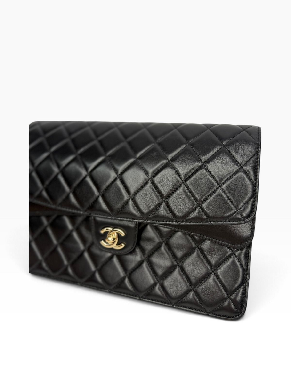 Chanel Double Flap Clutch Black SHW T8844